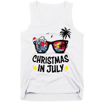 Sunglasses Christmas In July Santa Hat Summer Vacation Cute Tank Top