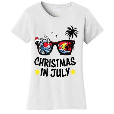 Sunglasses Christmas In July Santa Hat Summer Vacation Cute Women's T-Shirt