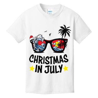 Sunglasses Christmas In July Santa Hat Summer Vacation Cute Kids T-Shirt