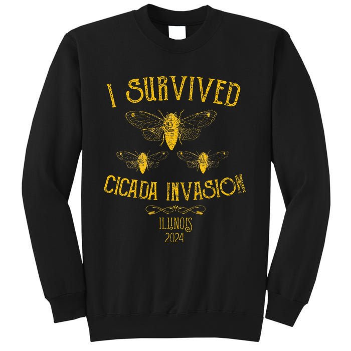 Survived Cicada Invasion Illinois Usa 2024 Yellow Grunge Sweatshirt