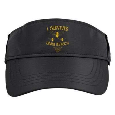 Survived Cicada Invasion Illinois Usa 2024 Yellow Grunge Adult Drive Performance Visor