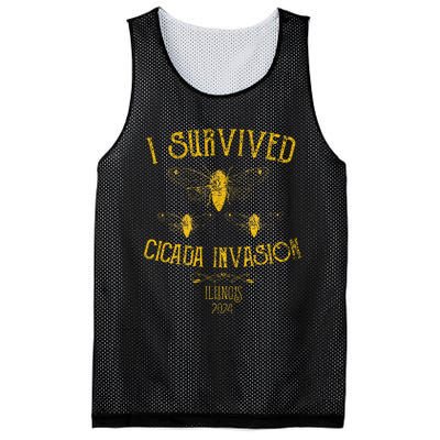 Survived Cicada Invasion Illinois Usa 2024 Yellow Grunge Mesh Reversible Basketball Jersey Tank