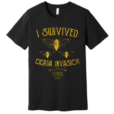 Survived Cicada Invasion Illinois Usa 2024 Yellow Grunge Premium T-Shirt