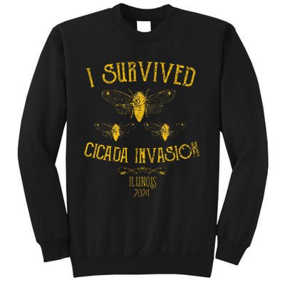 Survived Cicada Invasion Illinois Usa 2024 Yellow Grunge Tall Sweatshirt