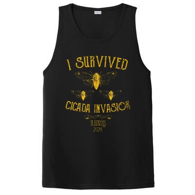 Survived Cicada Invasion Illinois Usa 2024 Yellow Grunge PosiCharge Competitor Tank