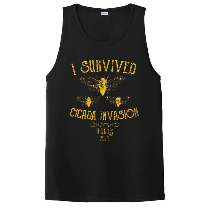 Survived Cicada Invasion Illinois Usa 2024 Yellow Grunge PosiCharge Competitor Tank