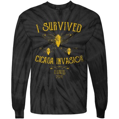 Survived Cicada Invasion Illinois Usa 2024 Yellow Grunge Tie-Dye Long Sleeve Shirt