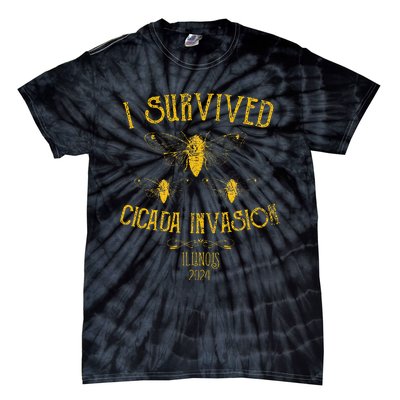 Survived Cicada Invasion Illinois Usa 2024 Yellow Grunge Tie-Dye T-Shirt