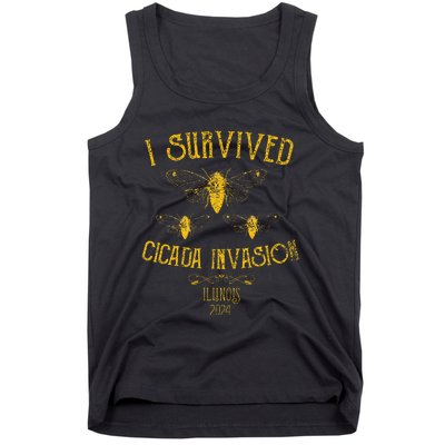 Survived Cicada Invasion Illinois Usa 2024 Yellow Grunge Tank Top