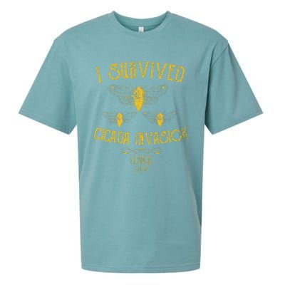 Survived Cicada Invasion Illinois Usa 2024 Yellow Grunge Sueded Cloud Jersey T-Shirt