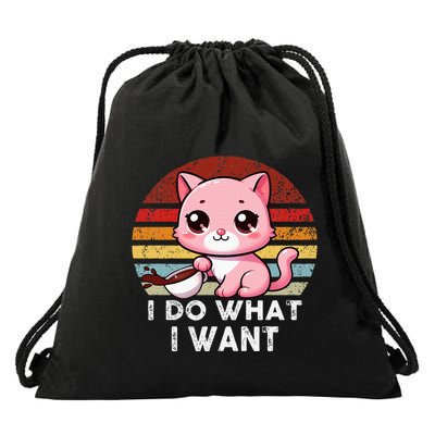 Sunset Cat I Do What I Want Drawstring Bag