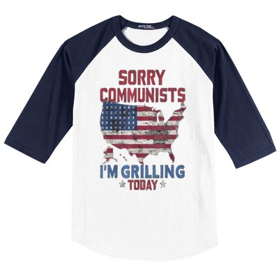 Sorry Communists Im Grilling Today Funny 4th Of July Bbq Baseball Sleeve Shirt