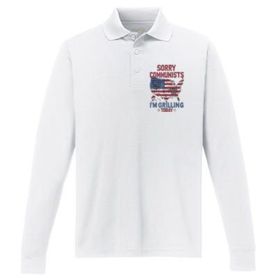 Sorry Communists Im Grilling Today Funny 4th Of July Bbq Performance Long Sleeve Polo