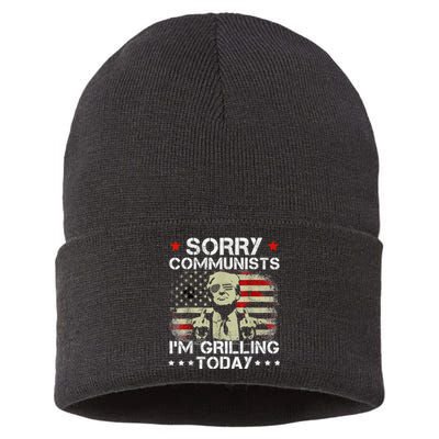 Sorry Communists Im Grilling Today Funny 4th Of July Bbq Sustainable Knit Beanie