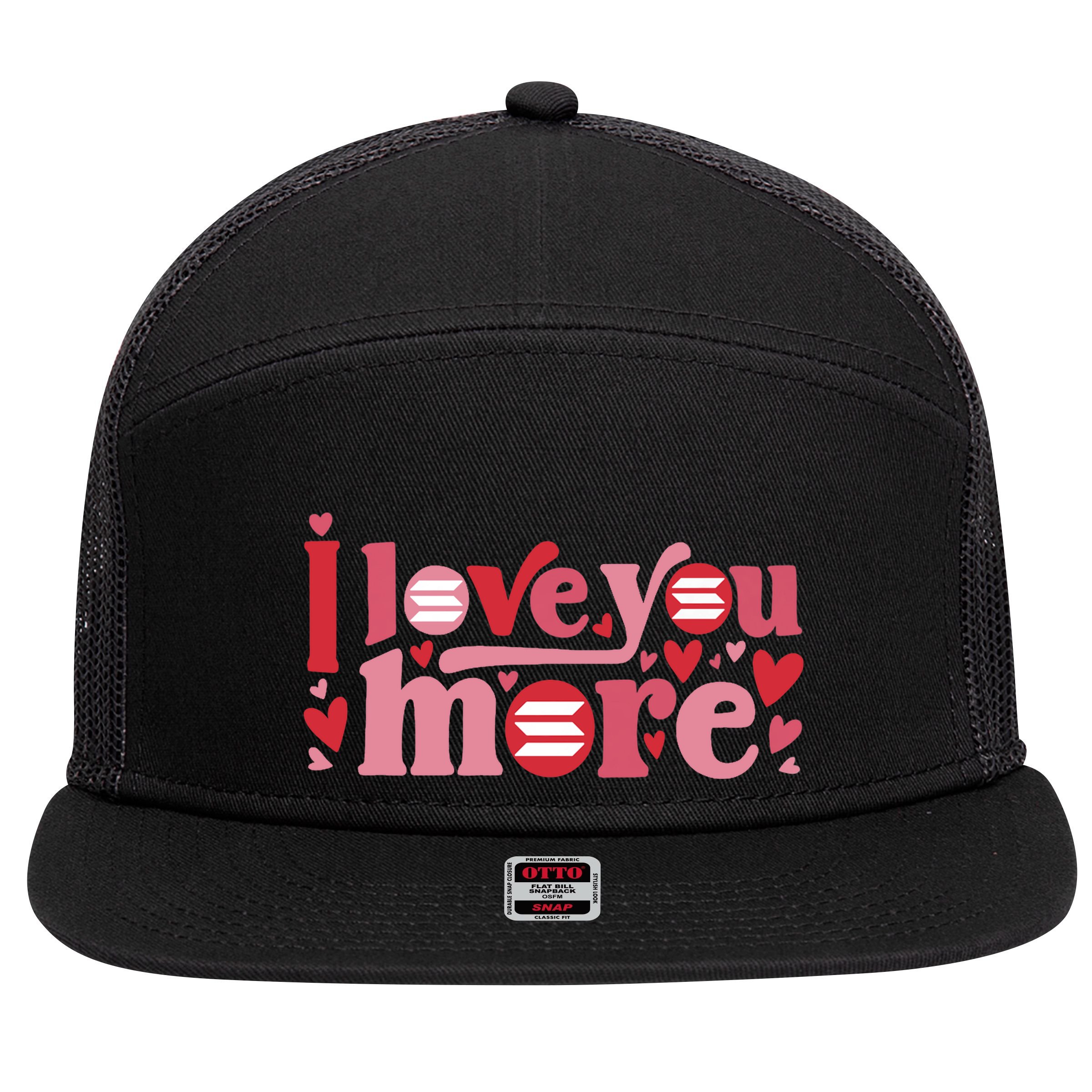 Solana Crypto I Love You More Cryptocurrency Pink Heart Premium 7 Panel Mesh Trucker Snapback Hat