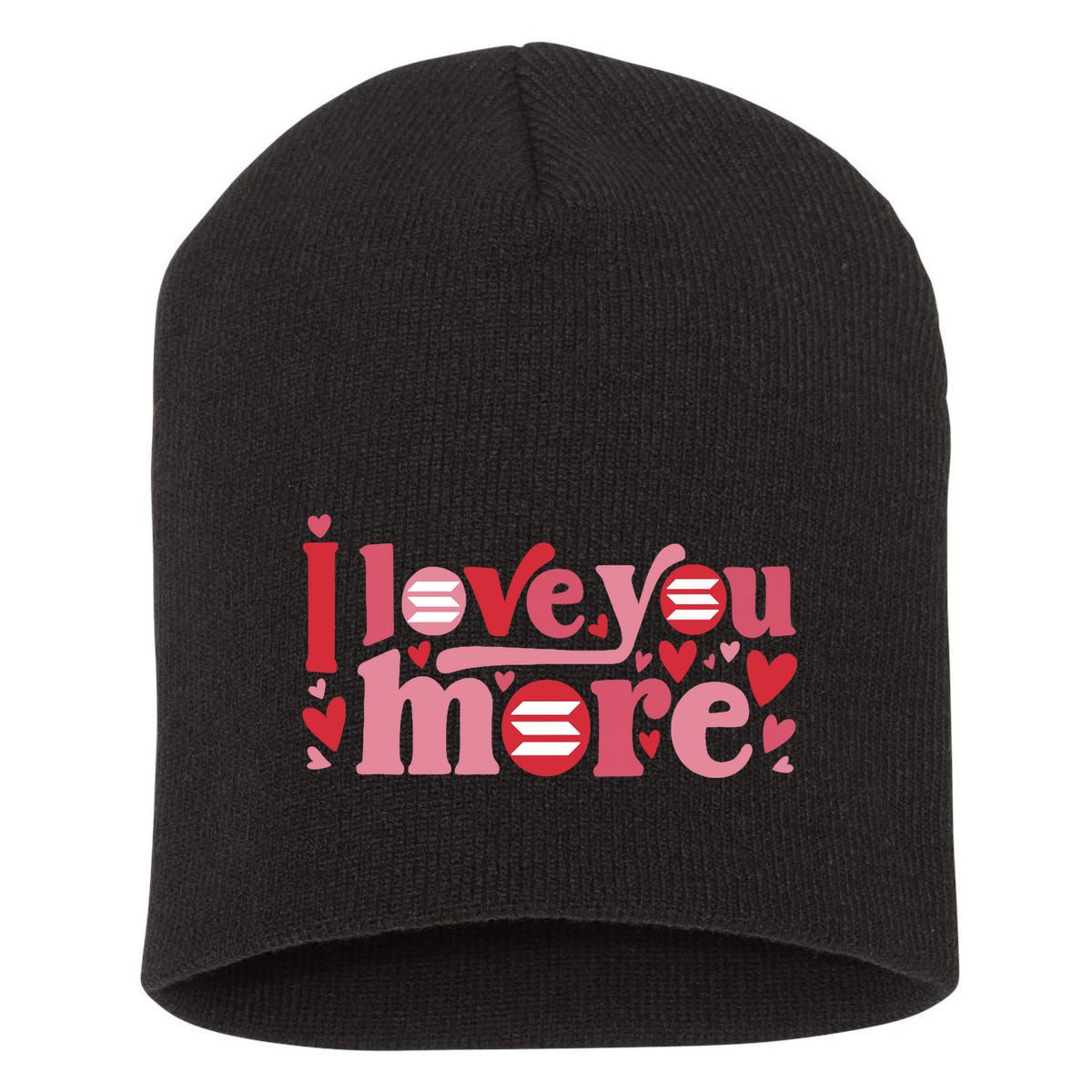 Solana Crypto I Love You More Cryptocurrency Pink Heart Premium Short Acrylic Beanie