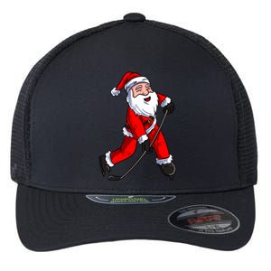 Santa Claus Ice Hockey Xmas Gift Flexfit Unipanel Trucker Cap