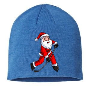 Santa Claus Ice Hockey Xmas Gift Sustainable Beanie