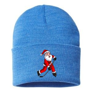 Santa Claus Ice Hockey Xmas Gift Sustainable Knit Beanie