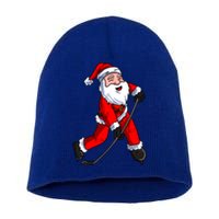 Santa Claus Ice Hockey Xmas Gift Short Acrylic Beanie