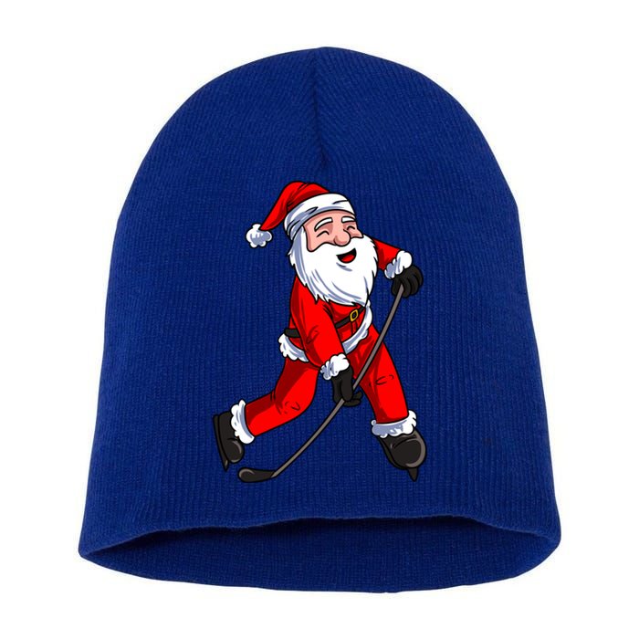 Santa Claus Ice Hockey Xmas Gift Short Acrylic Beanie