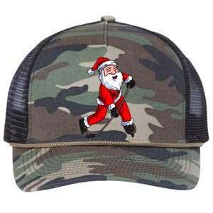 Santa Claus Ice Hockey Xmas Gift Retro Rope Trucker Hat Cap