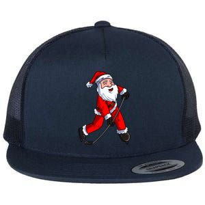 Santa Claus Ice Hockey Xmas Gift Flat Bill Trucker Hat