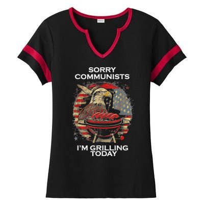 Sorry Communists Im Grilling Today Funny 4th Of July Bbq Ladies Halftime Notch Neck Tee