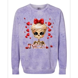 Skeleton Coffee Is My Valentine Funny Valentines Day Colorblast Crewneck Sweatshirt