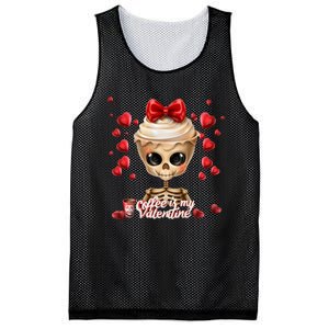 Skeleton Coffee Is My Valentine Funny Valentines Day Mesh Reversible Basketball Jersey Tank