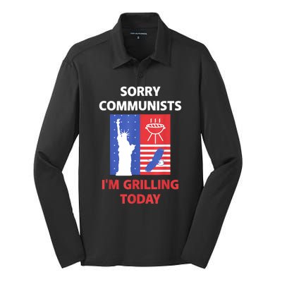 Sorry Communists Im Grilling Today Funny 4th Of July Bbq Silk Touch Performance Long Sleeve Polo