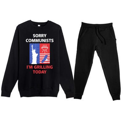 Sorry Communists Im Grilling Today Funny 4th Of July Bbq Premium Crewneck Sweatsuit Set