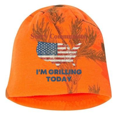 Sorry Communists Im Grilling Today Funny 4th Of July Bbq Kati - Camo Knit Beanie