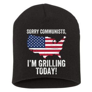 Sorry Communists IM Grilling Today Funny Patriotic Barbecue American Usa Flag Short Acrylic Beanie