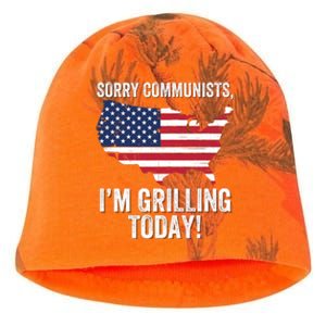 Sorry Communists IM Grilling Today Funny Patriotic Barbecue American Usa Flag Kati - Camo Knit Beanie