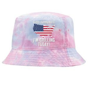 Sorry Communists IM Grilling Today Funny Patriotic Barbecue American Usa Flag Tie-Dyed Bucket Hat