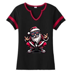 Santa Claus Is Dancing On Xmas Christmas Funny Cool Gift Ladies Halftime Notch Neck Tee