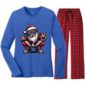 Santa Claus Is Dancing On Xmas Christmas Funny Cool Gift Women's Long Sleeve Flannel Pajama Set 