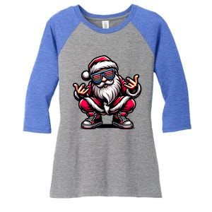 Santa Claus Is Dancing On Xmas Christmas Funny Cool Gift Women's Tri-Blend 3/4-Sleeve Raglan Shirt