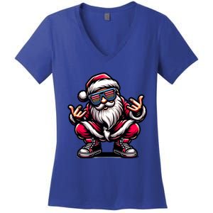 Santa Claus Is Dancing On Xmas Christmas Funny Cool Gift Women's V-Neck T-Shirt