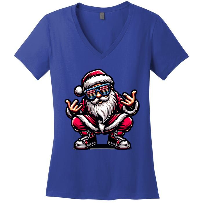 Santa Claus Is Dancing On Xmas Christmas Funny Cool Gift Women's V-Neck T-Shirt