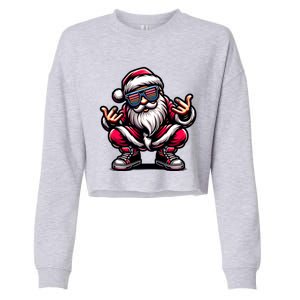 Santa Claus Is Dancing On Xmas Christmas Funny Cool Gift Cropped Pullover Crew