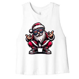 Santa Claus Is Dancing On Xmas Christmas Funny Cool Gift Women's Racerback Cropped Tank