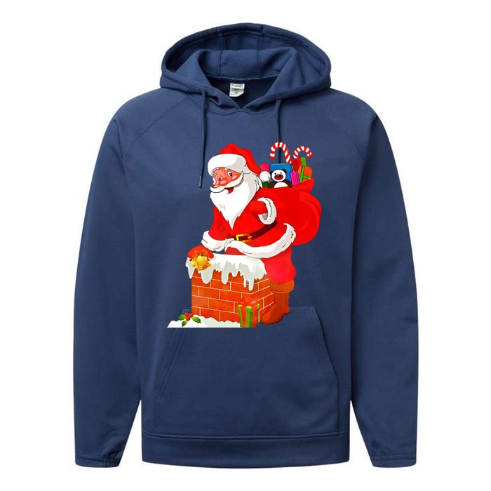 Santa Claus Into The Chimney Performance Fleece Hoodie