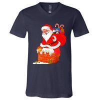 Santa Claus Into The Chimney V-Neck T-Shirt