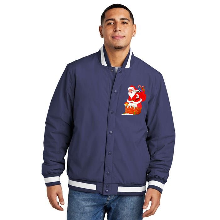 Santa Claus Into The Chimney Insulated Varsity Jacket