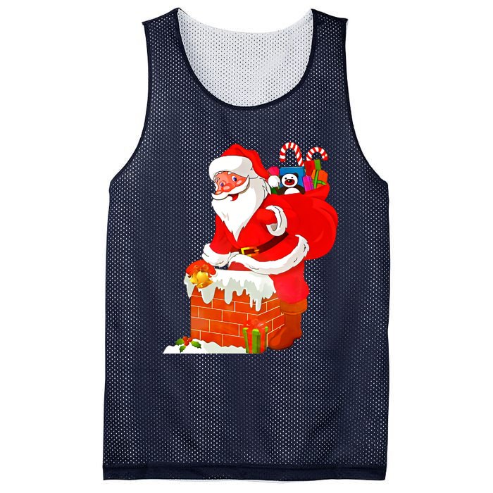 Santa Claus Into The Chimney Mesh Reversible Basketball Jersey Tank