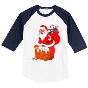 Santa Claus Into The Chimney Baseball Sleeve Shirt