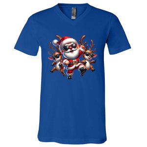 Santa Claus Is Dancing On Xmas Christmas Funny Cool Gift V-Neck T-Shirt