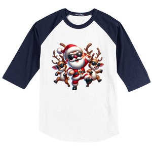 Santa Claus Is Dancing On Xmas Christmas Funny Cool Gift Baseball Sleeve Shirt